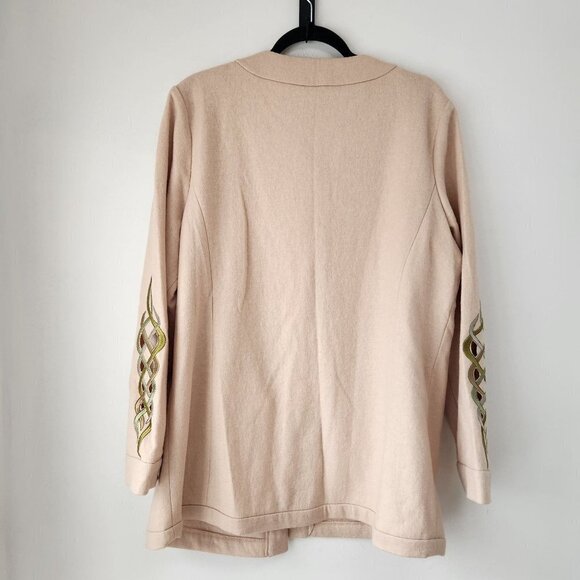 VTG Bob Mackie Wearable Art Wool Blazer Jacket Irish Embroidery Beige Women's L - Picture 2 of 7